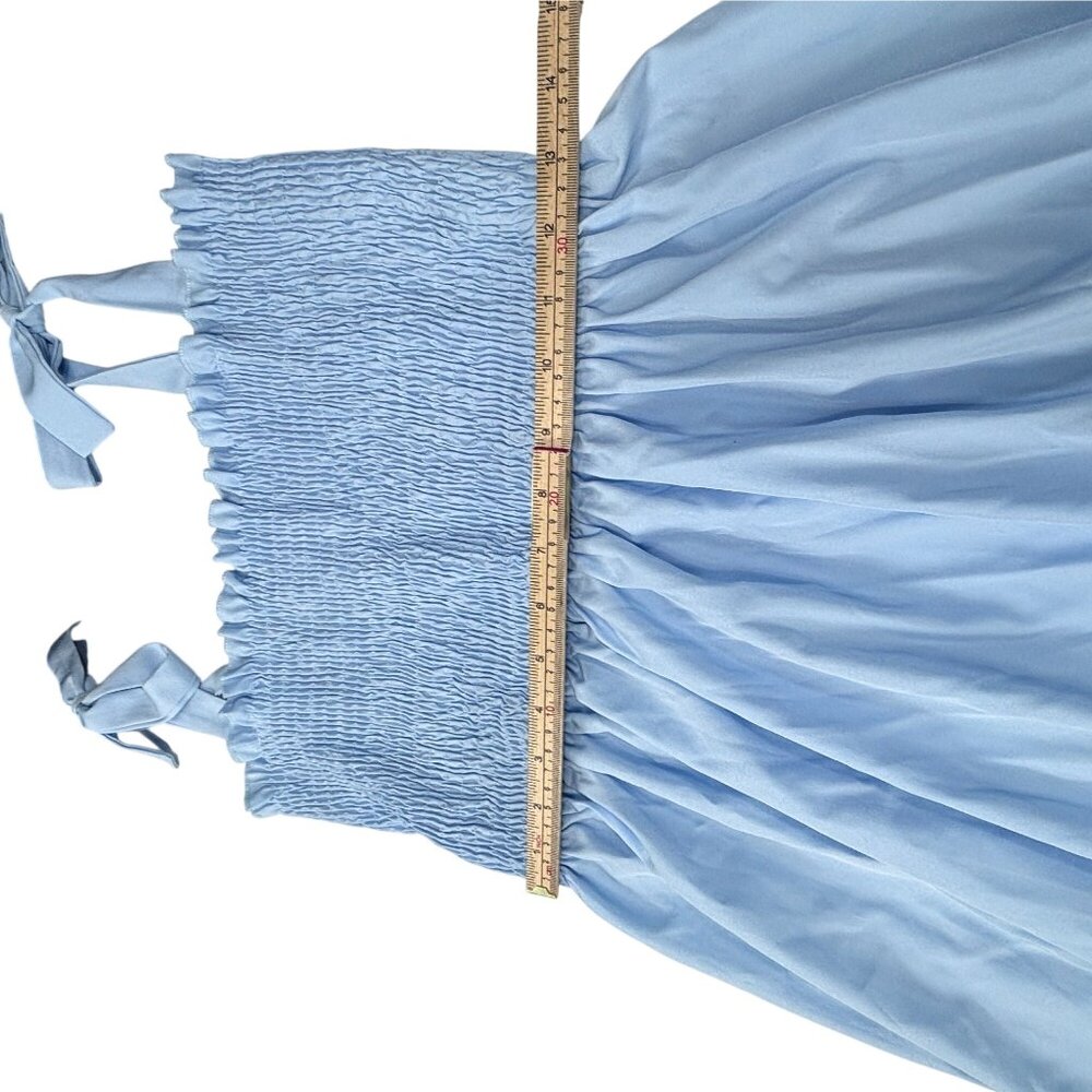 Blue Smocked Maxi Dress With Ruffled Hem & Tie Straps - Picture 7 of 10
